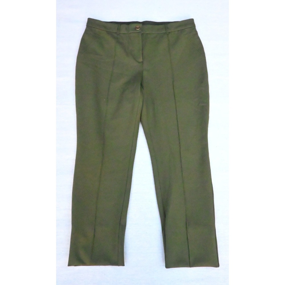 Chicos So Slimming Womens 2/L Regular Olive Ankle Pants Flat Front Welt Pockets